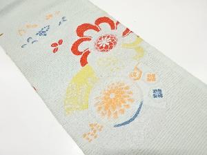 アンティーク　絽　菊に秋草模様織り出し丸帯（材料）